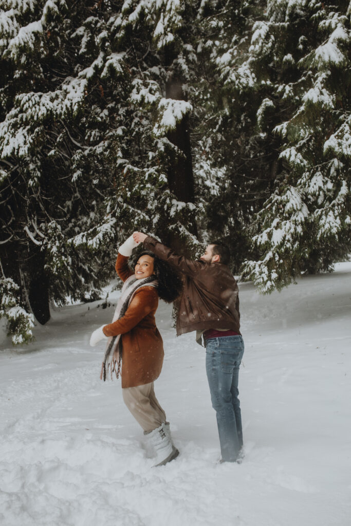 Couple playing in the snow